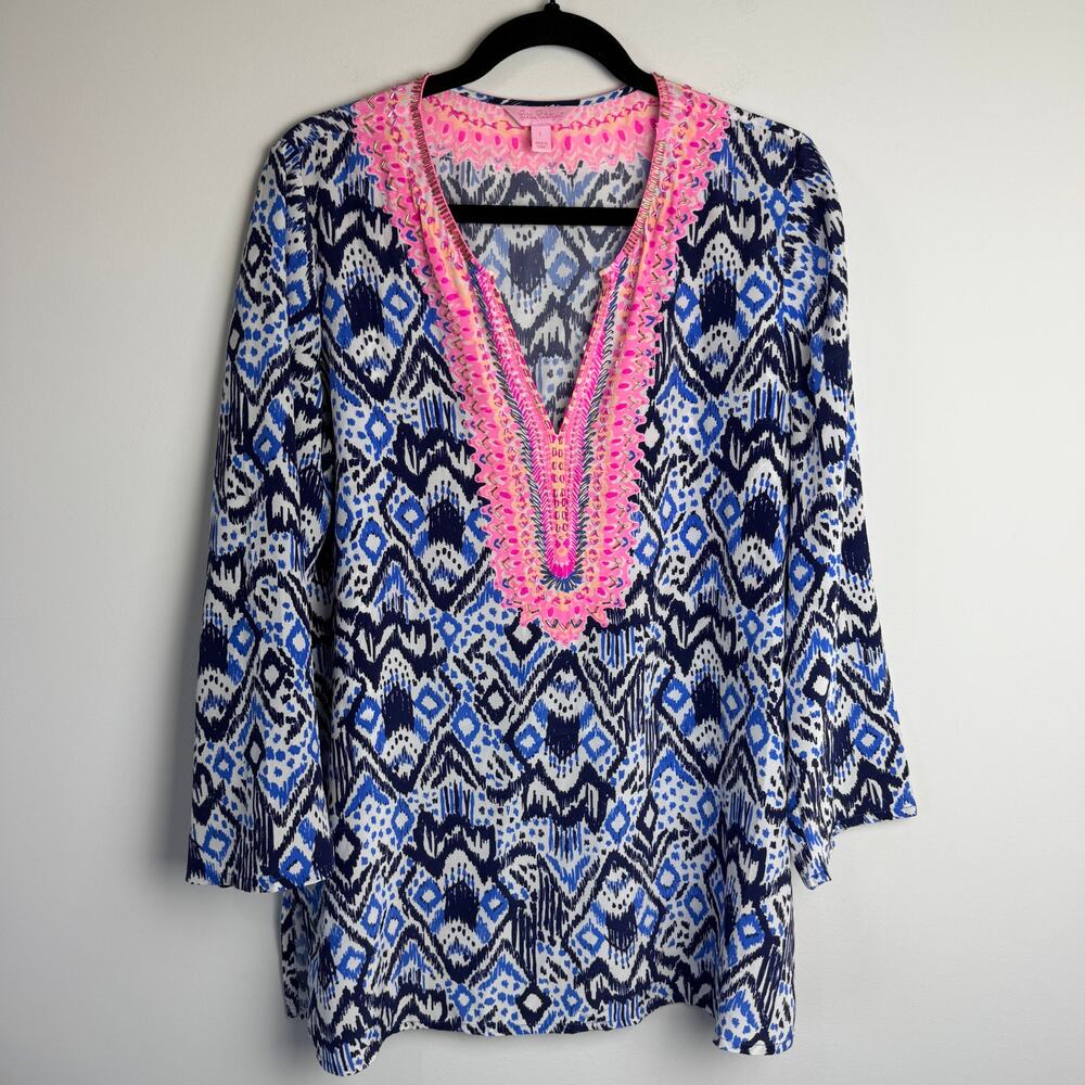 Lilly Pulitzer Women's Renato Dinner 100% Silk Tunic in Oh My Cod Size Large